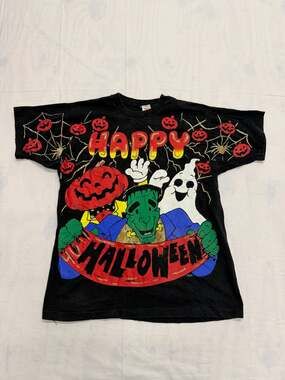 Vintage 1996 Freeze Happy Halloween Frankenstein All Over Print T-Shirt XL